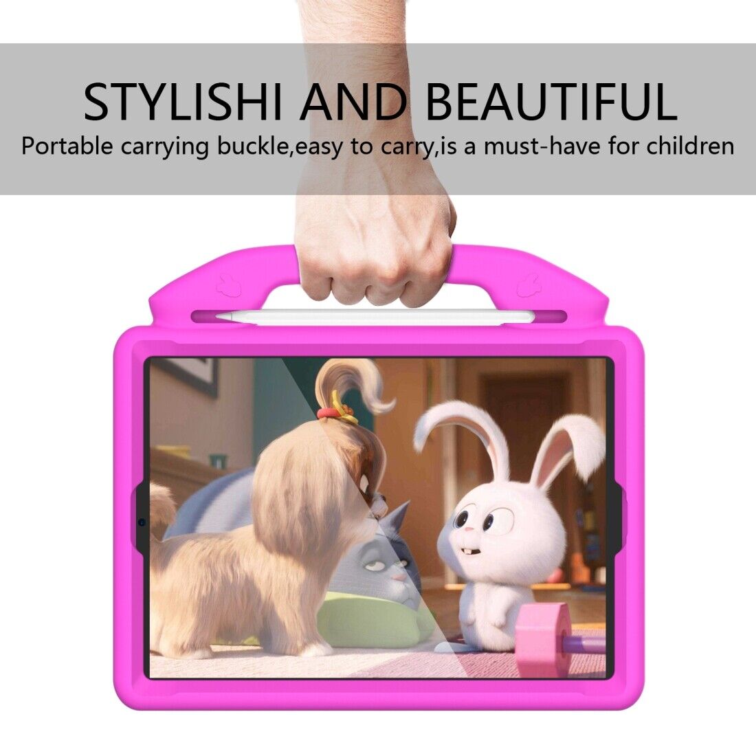 For Apple iPad 10.2 7th Gen 2019 Kids Friendly Case Shockproof Cover With Thumbs Up - Pink-www.firsthelptech.ie