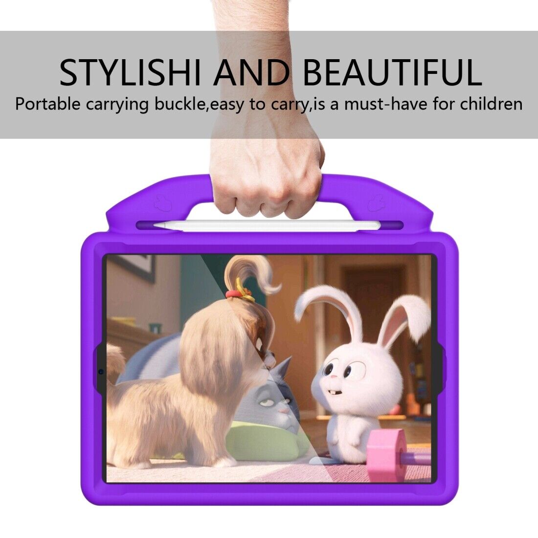 For Apple iPad 10.2 7th Gen 2019 Kids Friendly Case Shockproof Cover With Thumbs Up - Purple-www.firsthelptech.ie