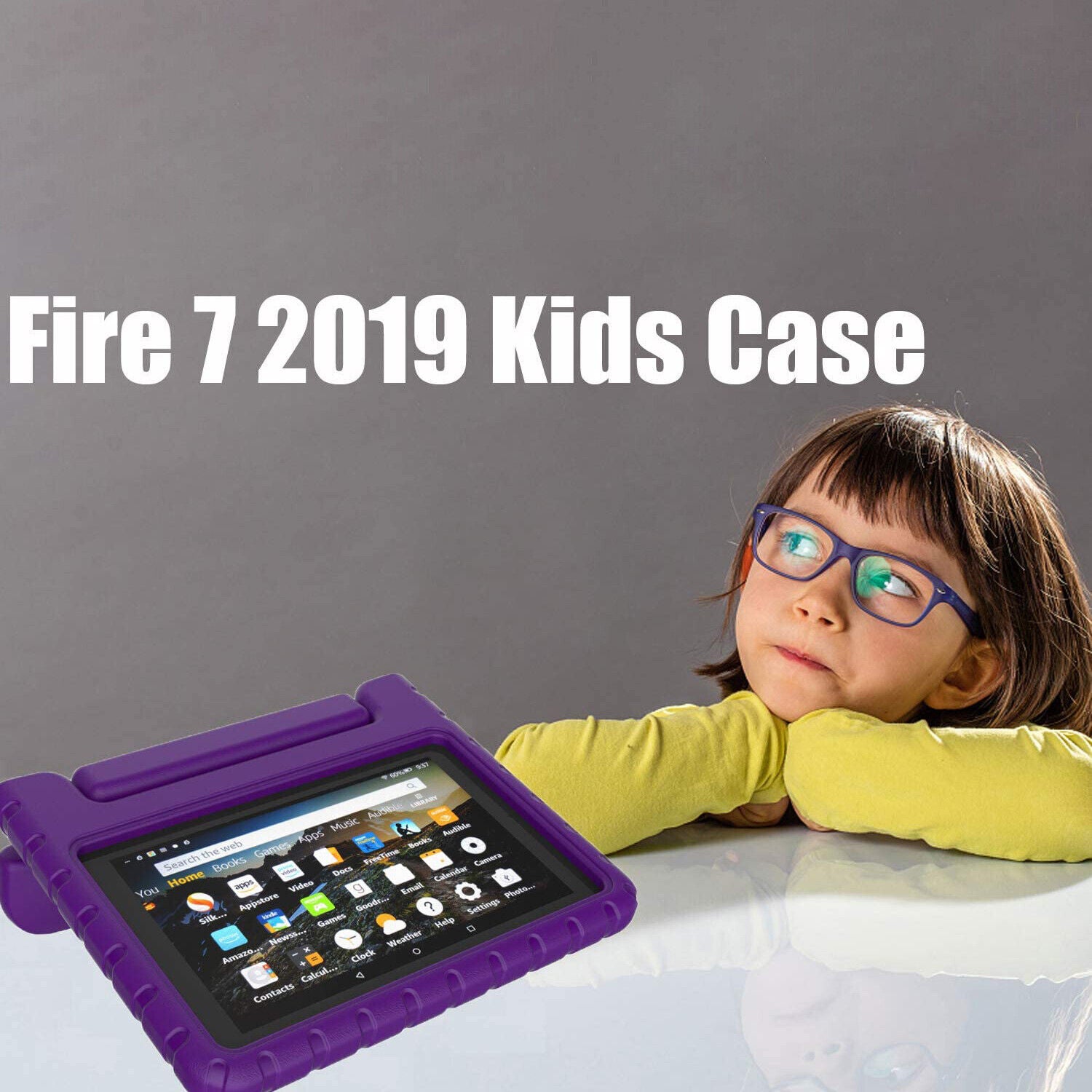For Amazon Fire 7 2019 Kids Case Shockproof Cover With Stand - Purple-www.firsthelptech.ie