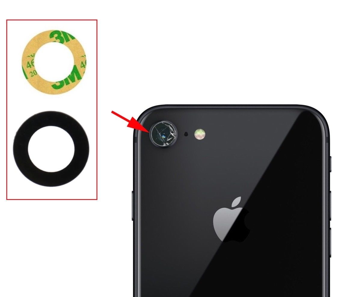 Apple iPhone 7 / 8 Rear Back Camera Lens Glass Cover Black With Adhesive for [product_price] - First Help Tech