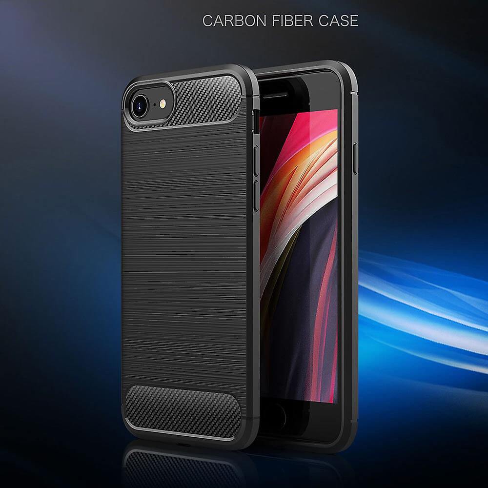 TPU Phone Cover For Apple iPhone SE 2020 Carbon Fiber Case Black