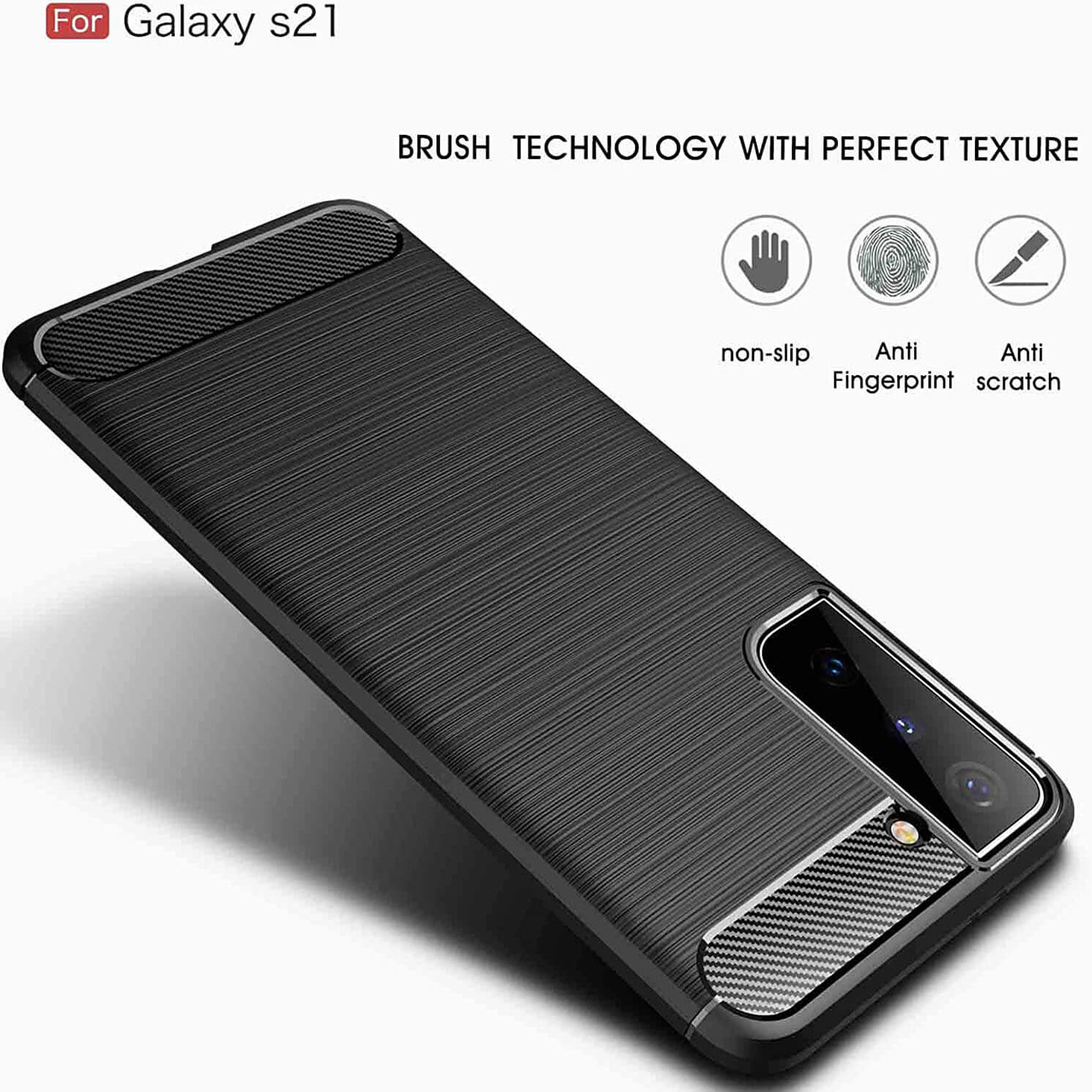 TPU Phone Cover For Samsung Galaxy S21 Carbon Fiber Case Black