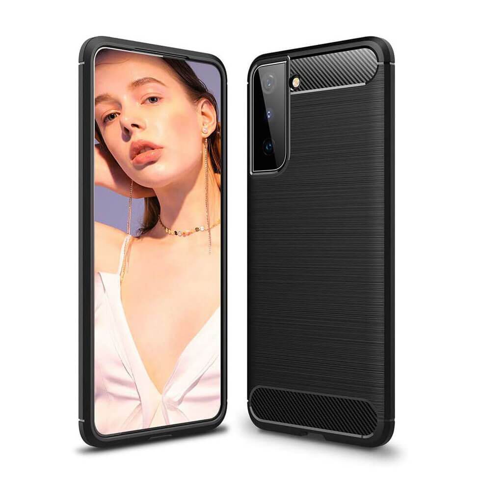 TPU Phone Cover For Samsung Galaxy S21 Plus Carbon Fiber Case Black