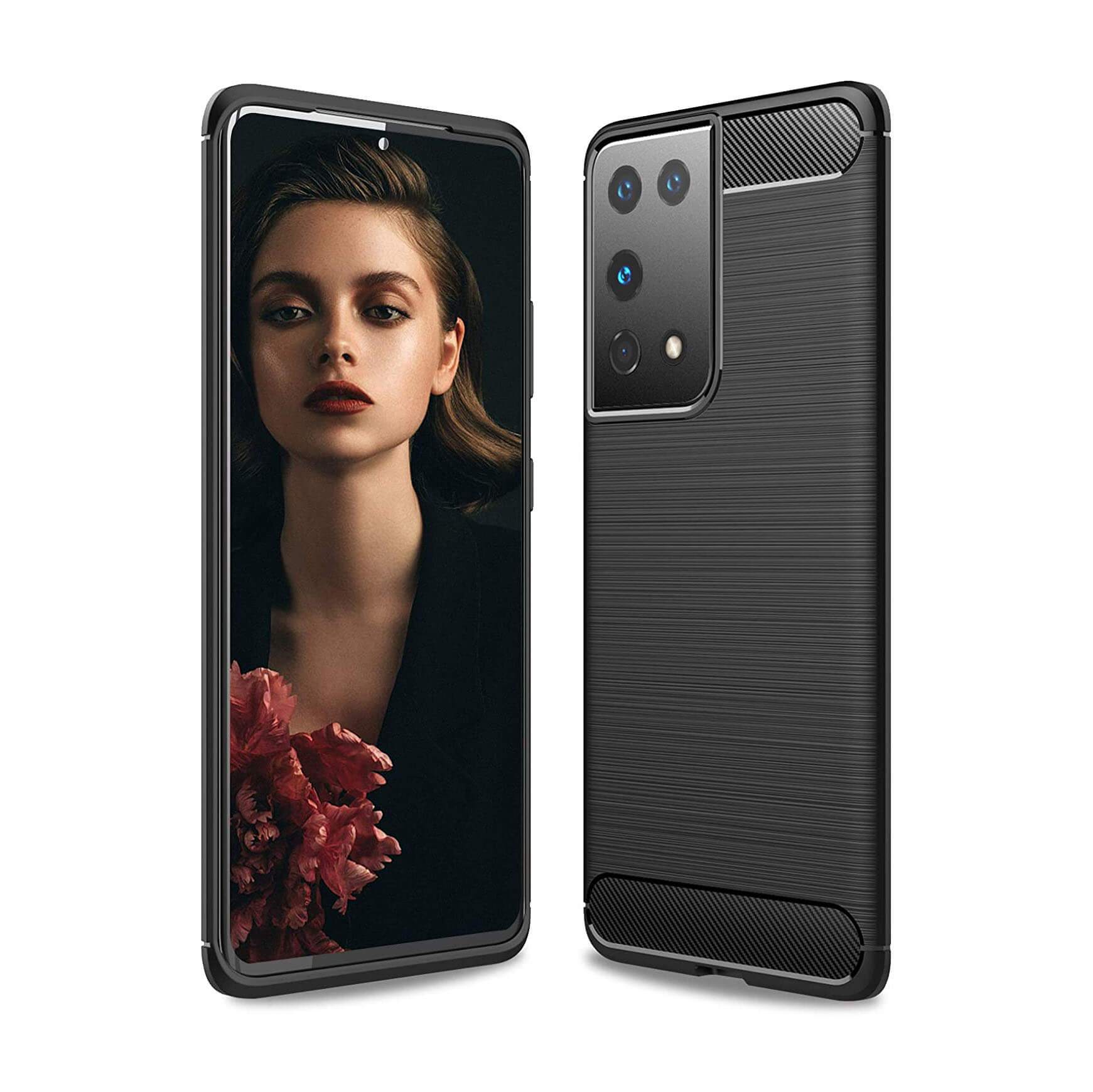 TPU Phone Cover For Samsung Galaxy S21 Ultra Carbon Fiber Case Black