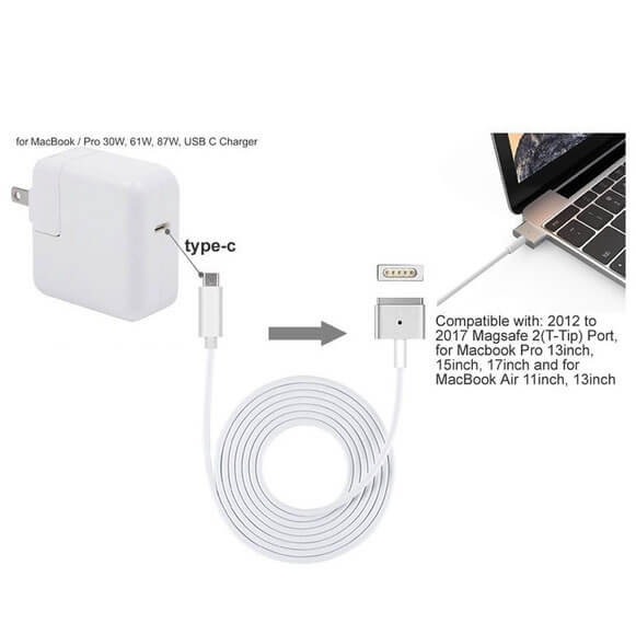 USB-C Type C To Magsafe 2 2nd T-Tip Power Adapter Cable for Macbook Pro / Air
